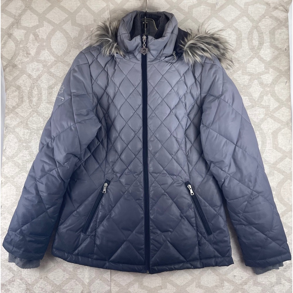 Free Country Power Down Series Women Medium Gray Quilted Faux Fur Puffer Jacket